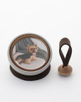 Tailo pet memorial bell in Chocolate with a dark brown mallet and mat